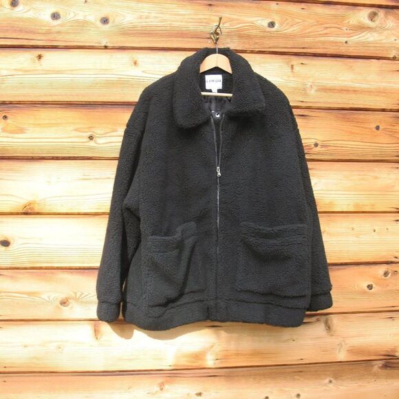 NWT I. Am. Gia Black Sherpa Teddy Oversized Jacket Pixie Coat - Picture 3 of 9